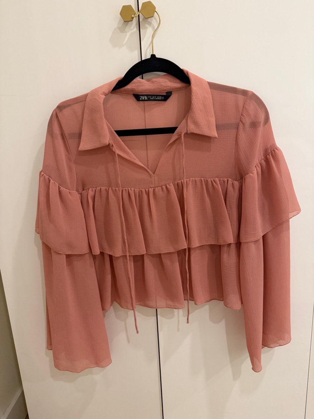 Zara Dusty Rose Tiered Ruffle Blouse